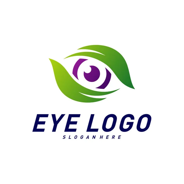 Дизайн логотипа Nature Eye вектор концепции, глаз с шаблоном логотипа Leaf, символ иконки — стоковый вектор