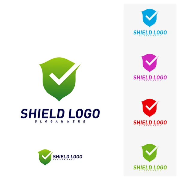 Shield Check Logo Design Concept Vector (en inglés). Escudo calidad vector ilustración Diseño. Símbolo de icono — Vector de stock