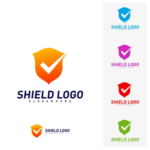 Verificação de escudo Logo Design Concept Vector. Desenho de ilustração vetorial de qualidade de escudo. Símbolo do ícone —  Vetores de Stock