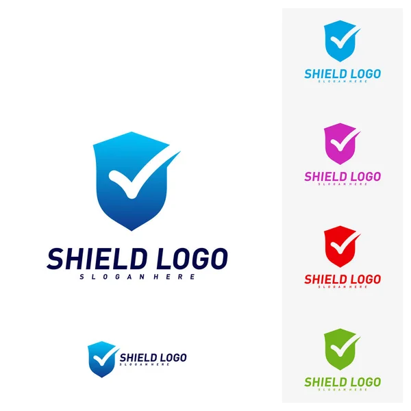 Verificação de escudo Logo Design Concept Vector. Desenho de ilustração vetorial de qualidade de escudo. Símbolo do ícone —  Vetores de Stock