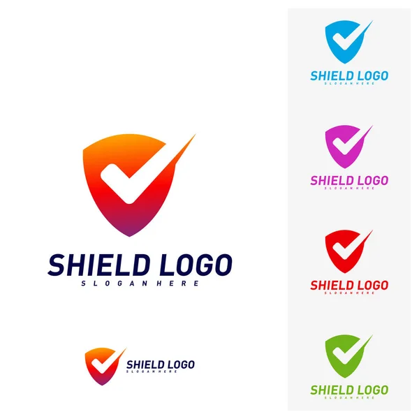 Verificação de escudo Logo Design Concept Vector. Desenho de ilustração vetorial de qualidade de escudo. Símbolo do ícone —  Vetores de Stock