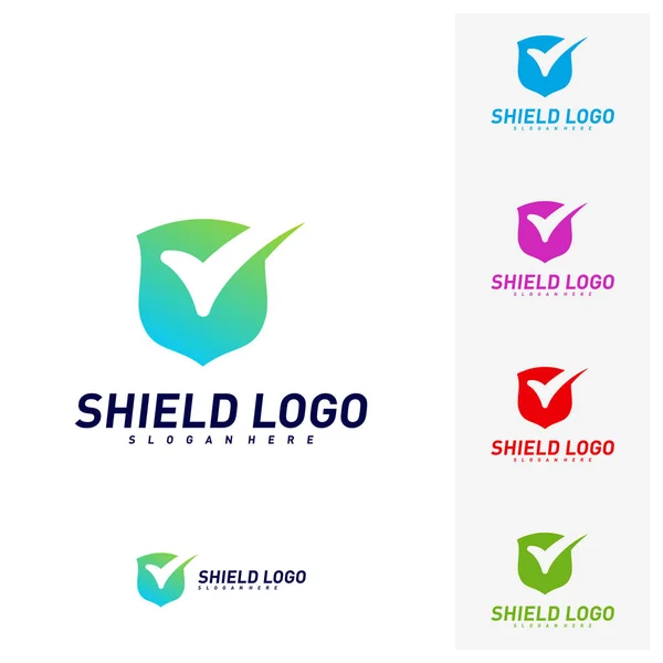 Verificação de escudo Logo Design Concept Vector. Desenho de ilustração vetorial de qualidade de escudo. Símbolo do ícone —  Vetores de Stock