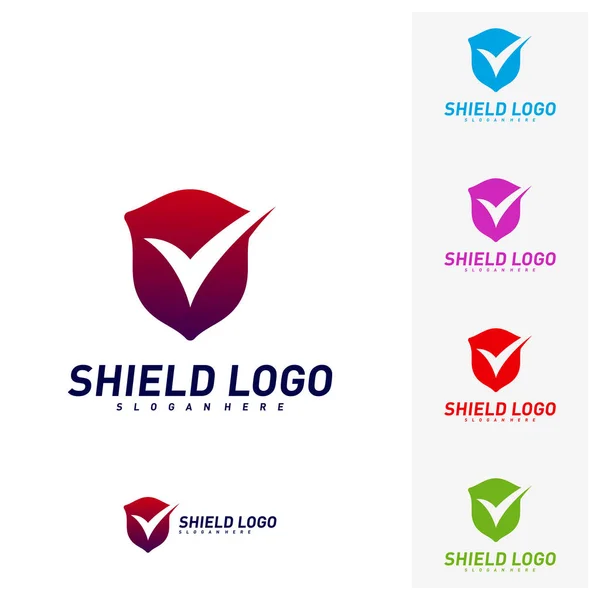 Shield Check Logo Design Concept Vector (en inglés). Escudo calidad vector ilustración Diseño. Símbolo de icono — Vector de stock