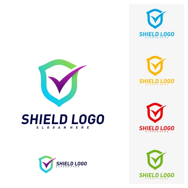 Shield Check Logo Design Concept Vector (en inglés). Escudo calidad vector ilustración Diseño. Símbolo de icono — Vector de stock