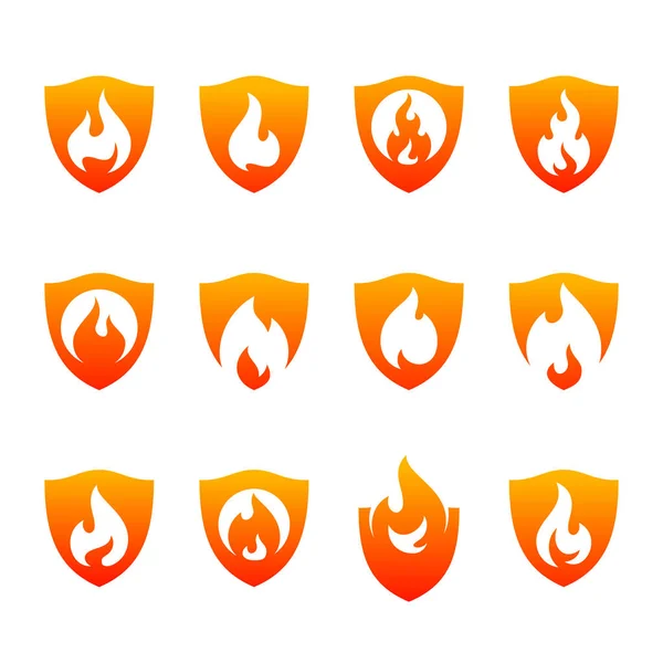 Ensemble Modèle Vectoriel Conception Logo Bouclier Incendie Bouclier Fire Logo — Image vectorielle