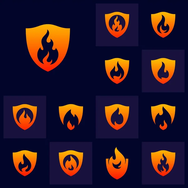 Ensemble Modèle Vectoriel Conception Logo Bouclier Incendie Bouclier Fire Logo — Image vectorielle