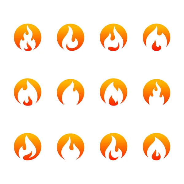 Ensemble Modèle Vectoriel Conception Logo Flamme Feu Symbole Icône — Image vectorielle
