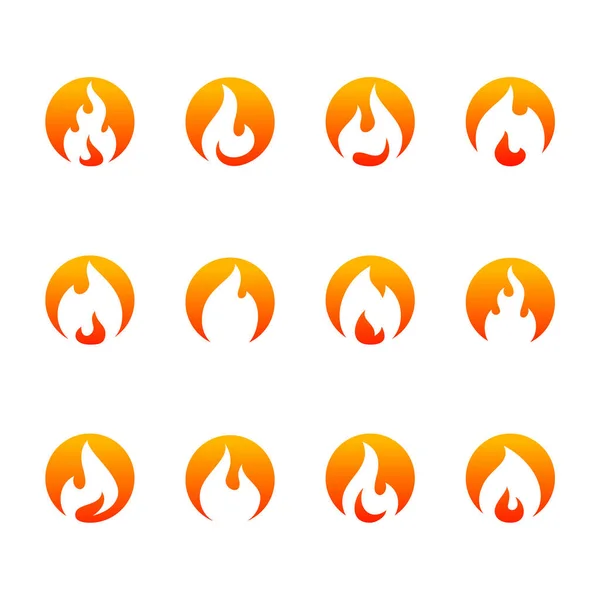 Set Fire Flame Logo Design Vector Template Simbol Ikon - Stok Vektor