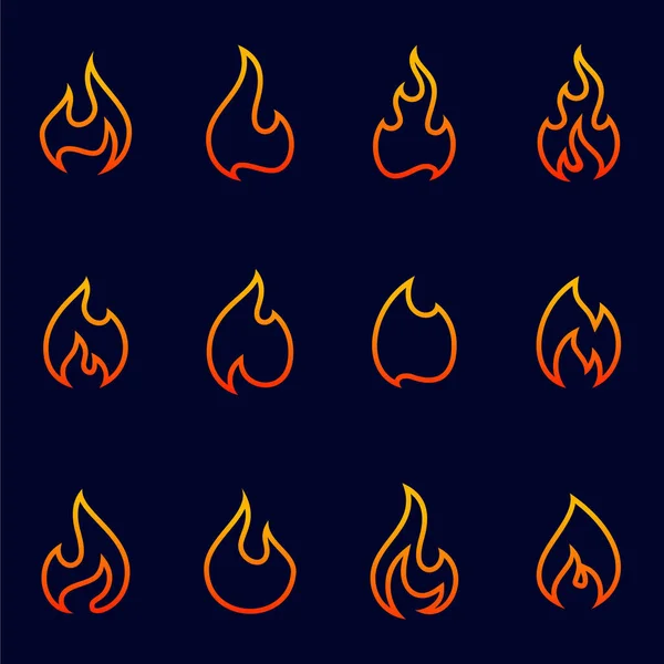 Fire Flameロゴデザインベクトルテンプレートのセット アイコンシンボル — ストックベクタ