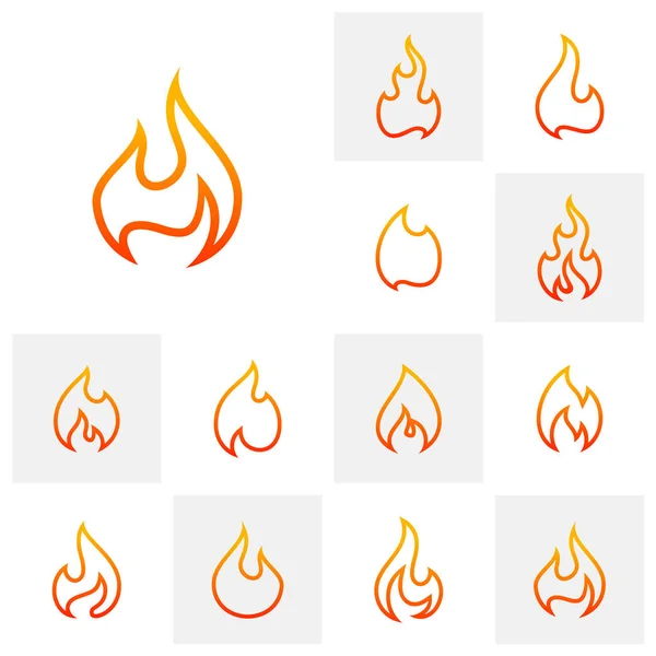 Set Fire Flame Logo Design Vector Template Simbol Ikon - Stok Vektor