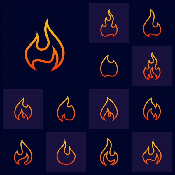 Set Fire Flame Logo Design Vector Template Symbol Ikony — Stockový vektor