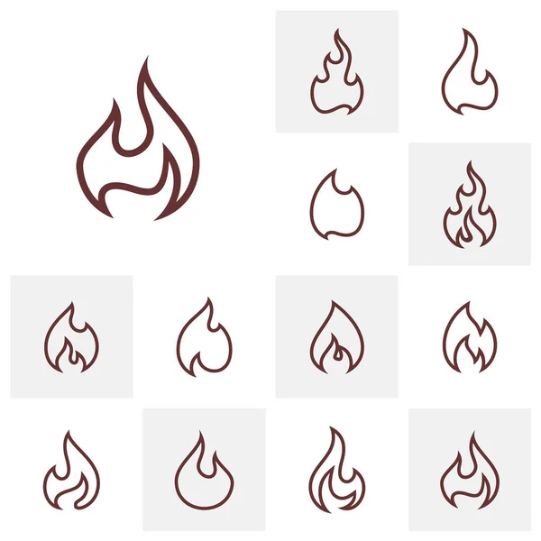 Set Fire Flame Logo Design Vector Template Simbol Ikon - Stok Vektor