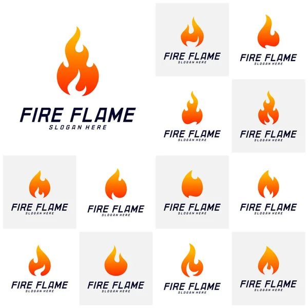 Uppsättning Fire Flame Logo Design Vector Mall Ikonsymbol — Stock vektor