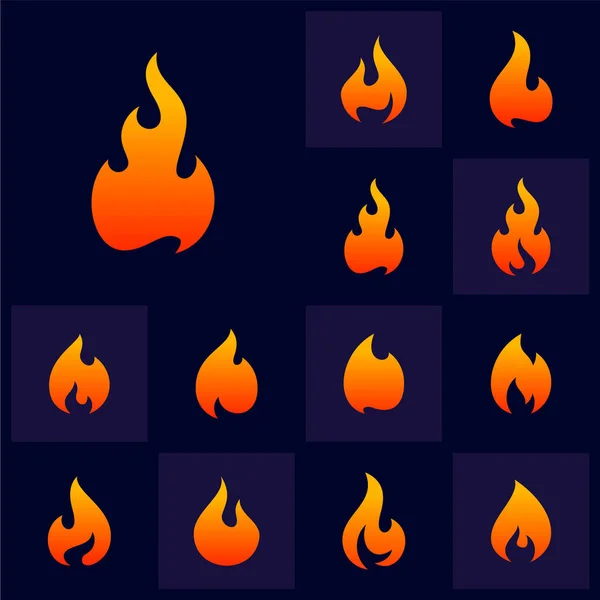 Set Fire Flame Logo Design Vector Template Simbol Ikon - Stok Vektor