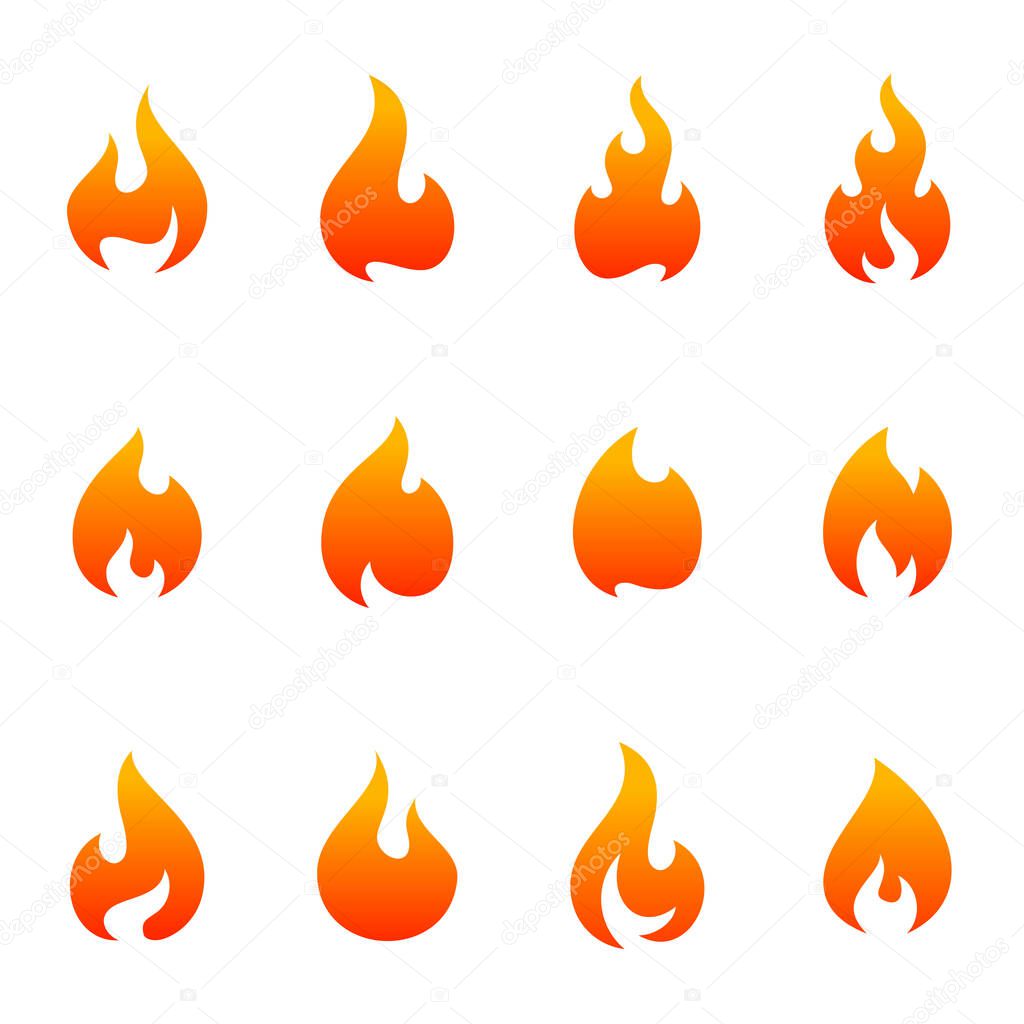 Set of Fire Flame Logo Design Vector Template. Icon Symbol.