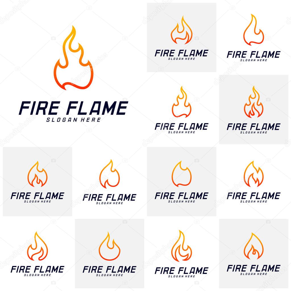 Set of Fire Flame Logo Design Vector Template. Icon Symbol.