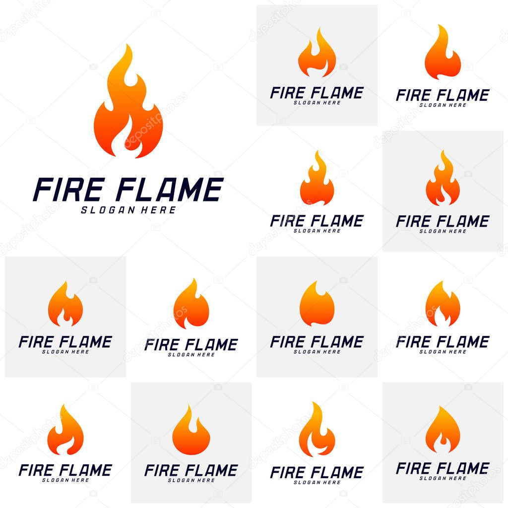 Set of Fire Flame Logo Design Vector Template. Icon Symbol.