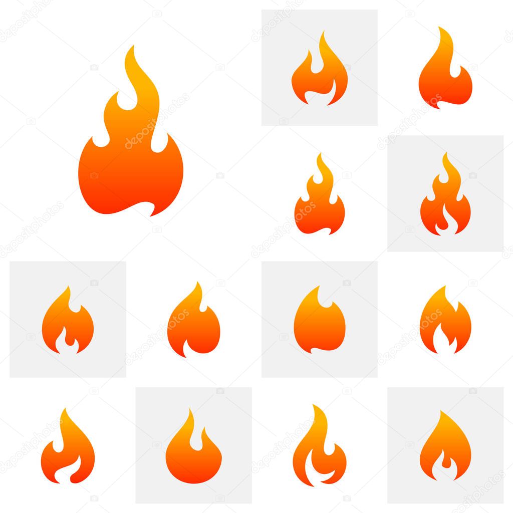 Set of Fire Flame Logo Design Vector Template. Icon Symbol.