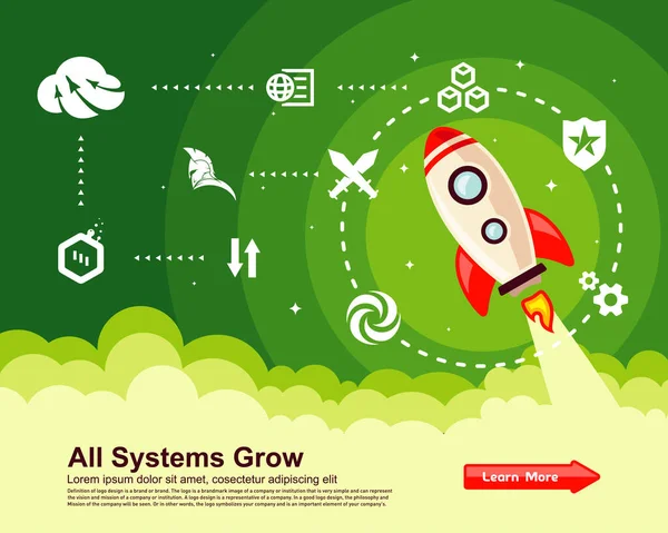 Startup Simple Rocket Diseño Web Diseño Web Sensible Vector Plano — Vector de stock