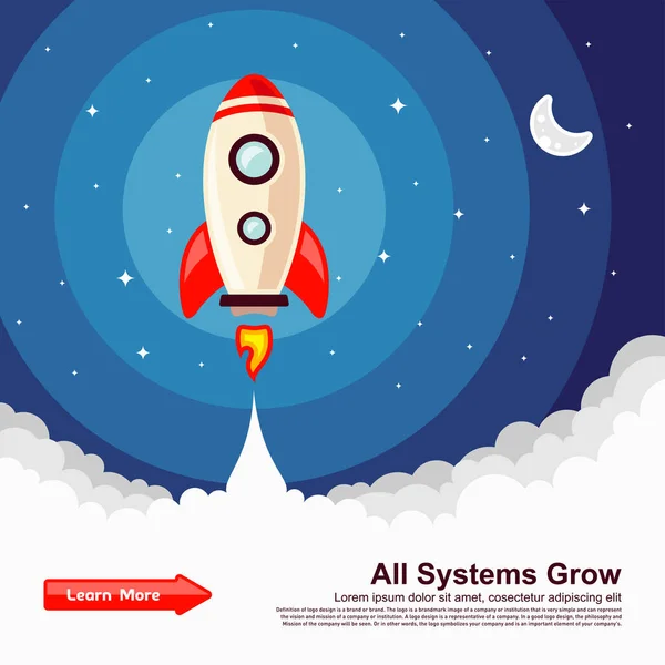 Startup Simple Rocket Diseño Web Diseño Web Sensible Vector Plano — Vector de stock