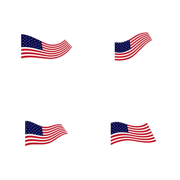 Amerikan Bayrak Vektörü Tasarım Şablonu Seti Simge Sembolü — Stok Vektör