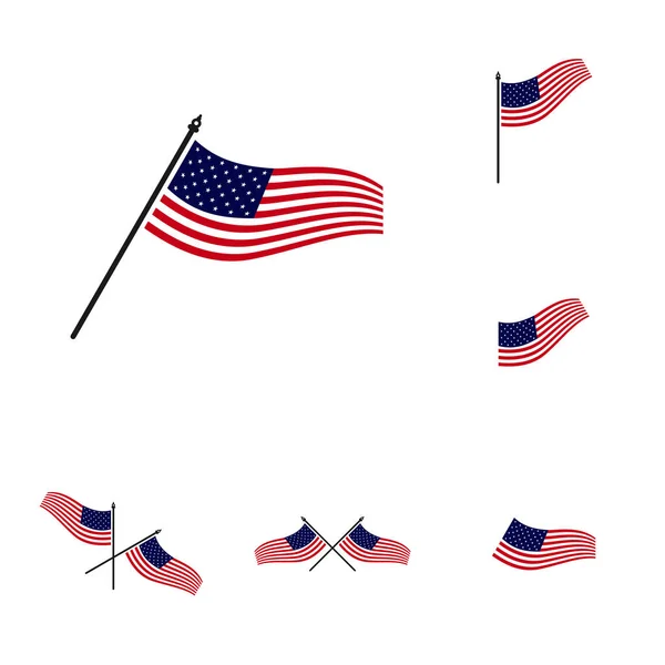 Uppsättning Amerikanska Flaggan Vektor Illustration Design Mall Ikonsymbol — Stock vektor