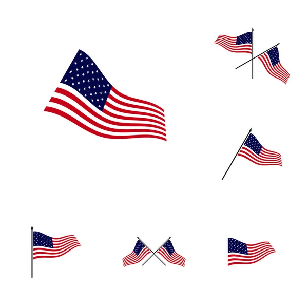 Amerikan Bayrak Vektörü Tasarım Şablonu Seti Simge Sembolü — Stok Vektör