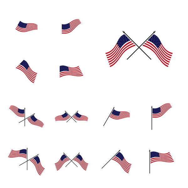 Set American Flag Vector Illusztráció Design Sablon Ikon Szimbólum — Stock Vector