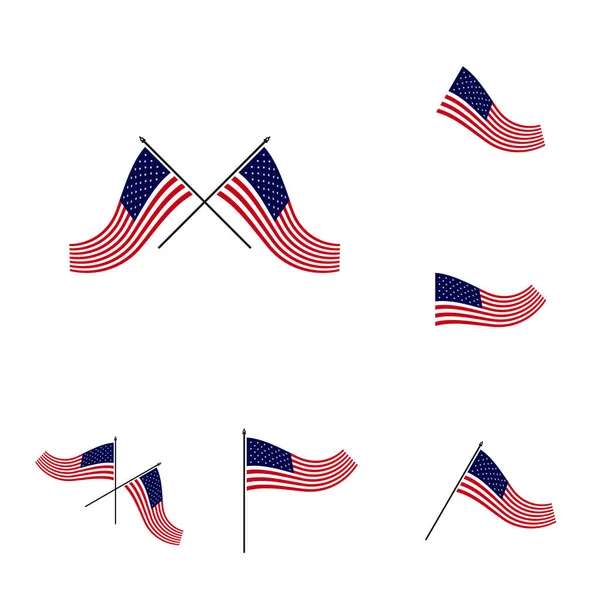 Conjunto American Flag Vector Ilustração Design Template Símbolo Ícone —  Vetores de Stock