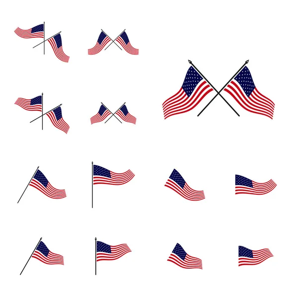 Sada Šablony Pro Návrh Vektorové Ilustrace Americké Vlajky Symbol Ikony — Stockový vektor