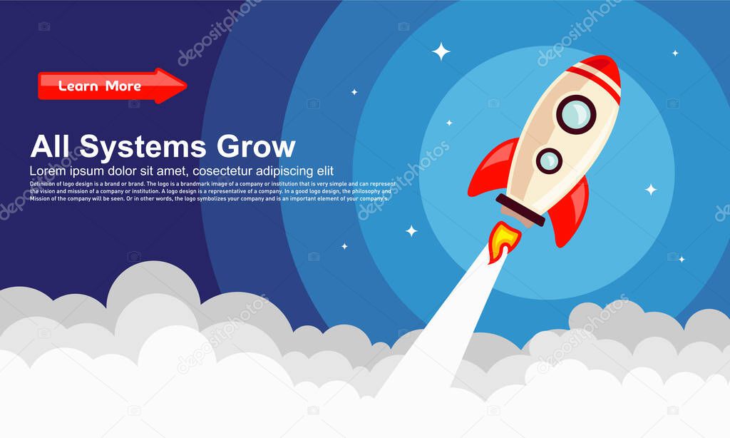 Startup Simple Rocket web design, Responsive web design flat vector, design technology template