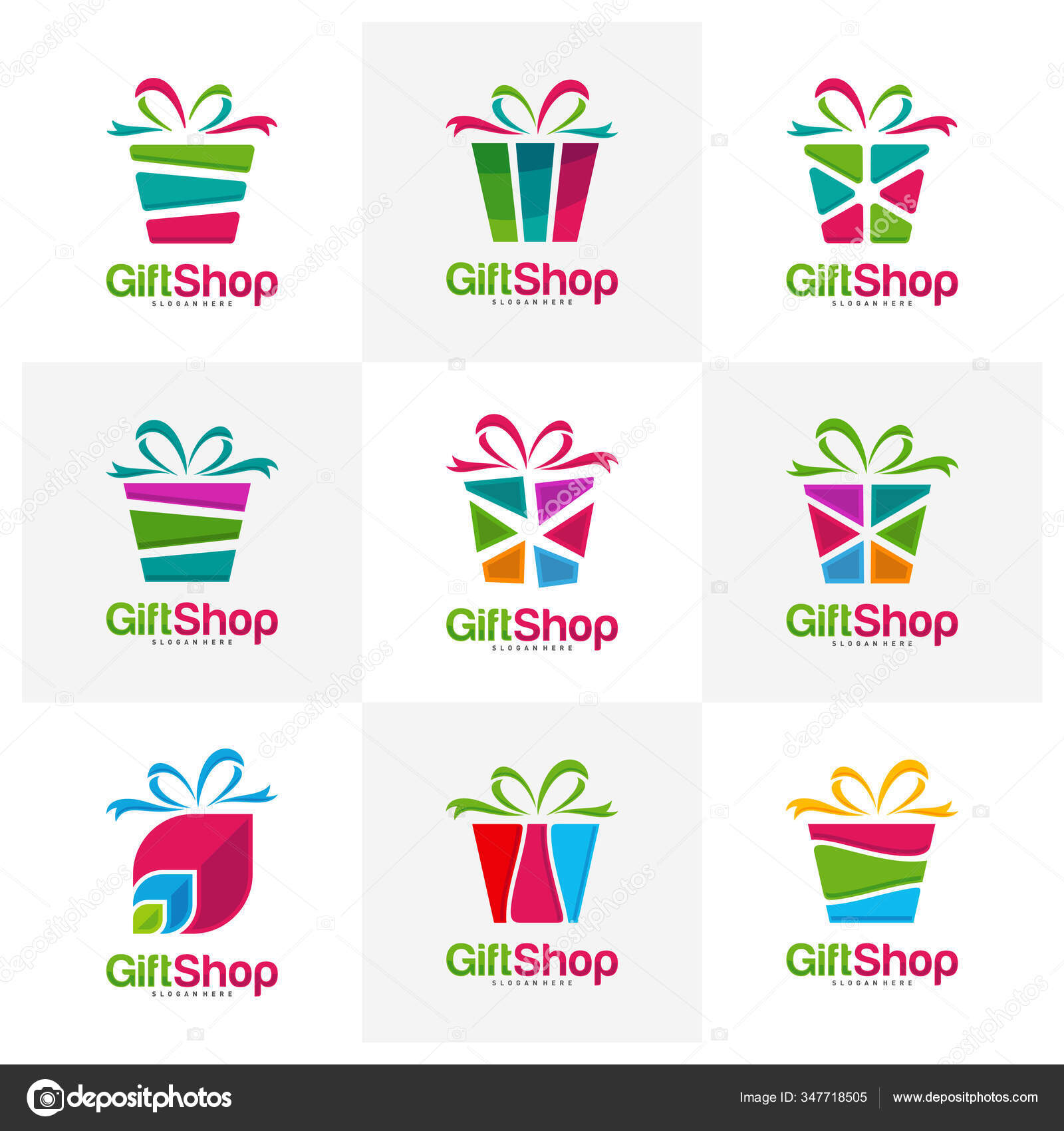 Set Gift Shop Logo Design Concept Vector Template Colorful Emblem Vector Image By C Shuttersport Vector Stock 347718505 https depositphotos com 347718505 stock illustration set gift shop logo design html