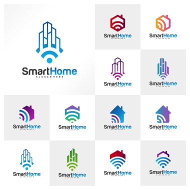 Smart City Teknoloji Logo Vektörü. City Net Logo Kavram Vektörü. Wifi Evi Vektör Logosu