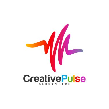 Renkli Nabız logosu Vektör Kavramları. Pulse People Logosu Şablon Vektörü Tasarımı. Ses dalgaları vektör tasarım şablonu. Benzersiz nabız veya dalga logosu tasarımı
