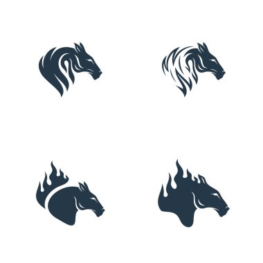 Head Horse logo tasarım vektörü seti. Horse Fire logo şablonu. Çizim Vektörü