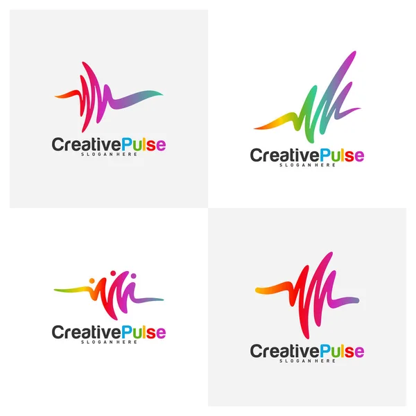 Logotipo Pulso Colorido Conceitua Vetor Pulse People Logo Design Template — Vetor de Stock