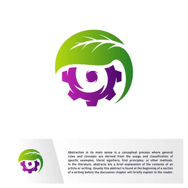 Logo Nature Gear Diseño Plantilla Vectorial Mecánico Con Icono Hoja — Vector de stock