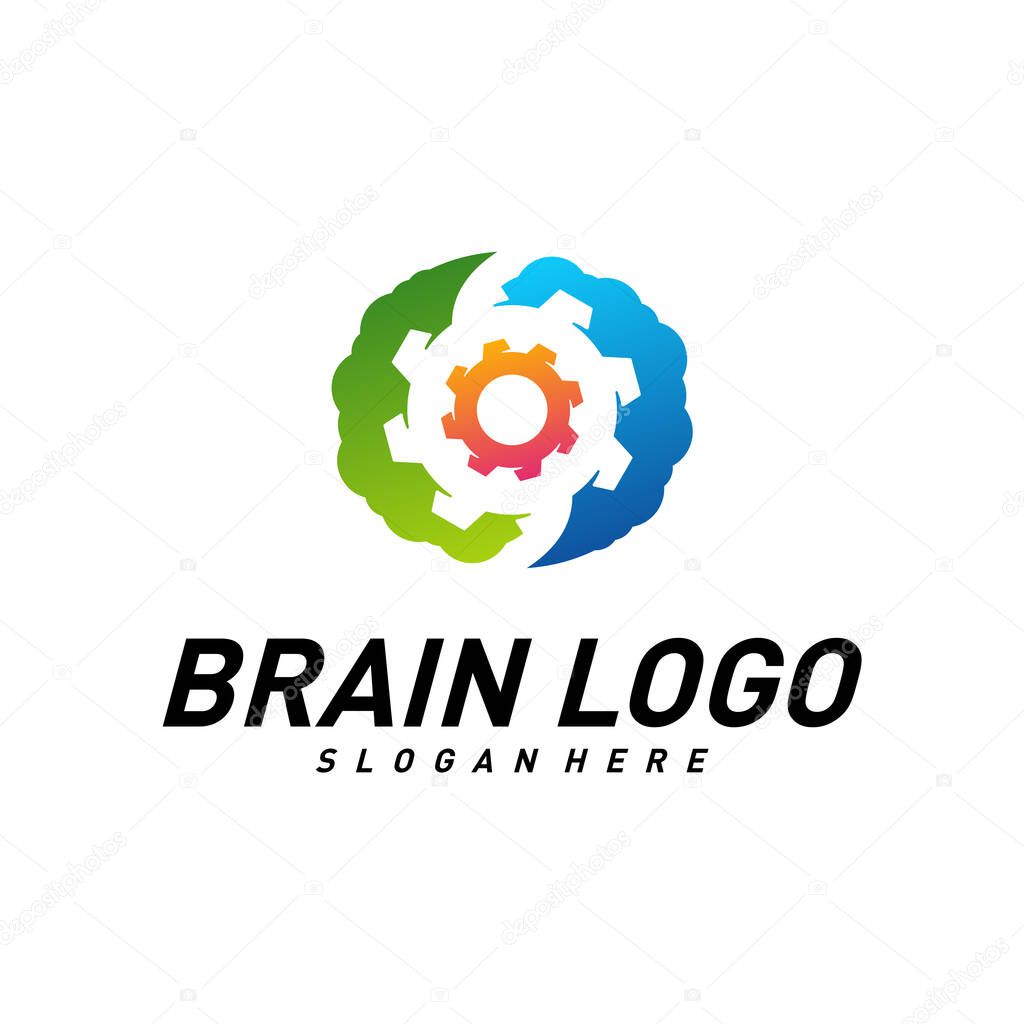 Brain with Gear, Creative mind with Mechanic, learning and design icons. People symbols. Colorful Icon