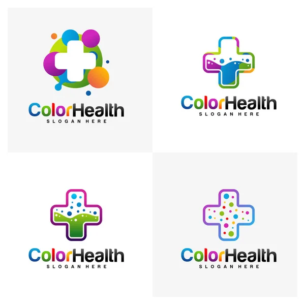 Set Colorful Health Logo Design Koncepció Vektor Egészség Logó Sablon — Stock Vector