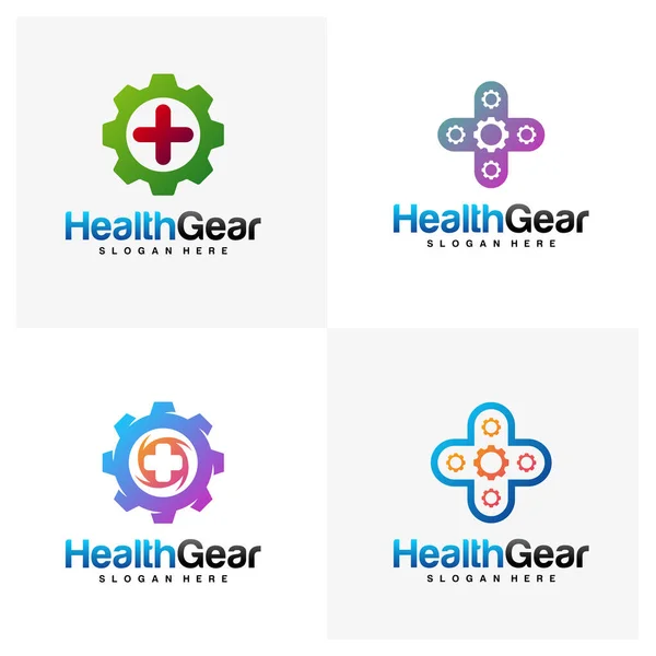 Set Health Gear Logo Design Koncepció Vektor Mechanic Health Logo — Stock Vector