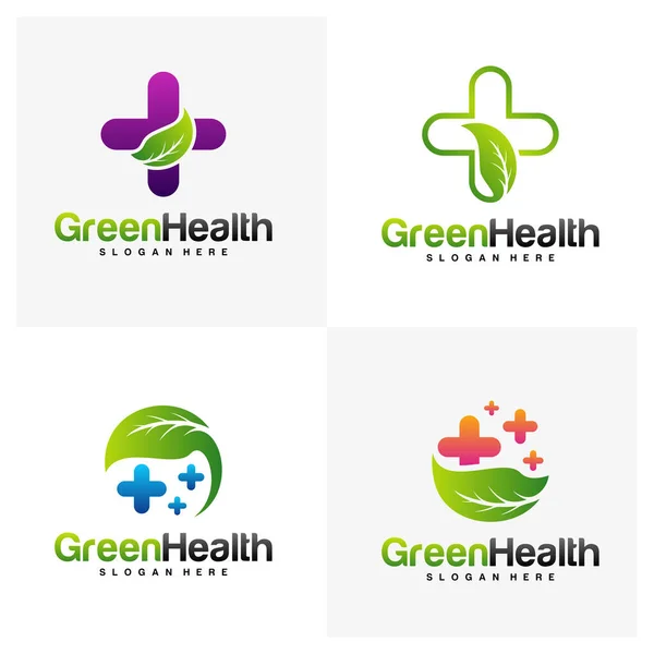 Set Nature Health Logo Design Koncepció Vektor Egészség Levél Logó — Stock Vector