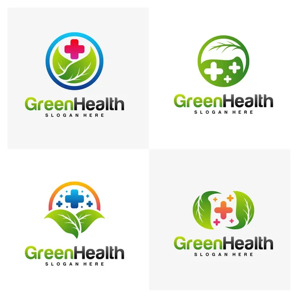 Set Nature Health Logo Design Koncepció Vektor Egészség Levél Logó — Stock Vector