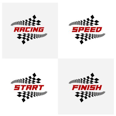 Yarış bayrağı logo simgesi, yarış logosu konsepti, modern tasarım illüstrasyon vektör şablonu, yaratıcı tasarım