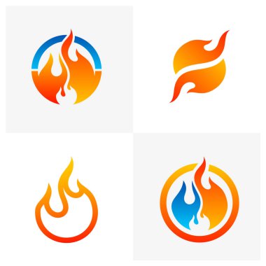 Ateş logo vektörü seti, Alev logosu dizayn şablonu, Simge sembolü, Yaratıcı tasarım
