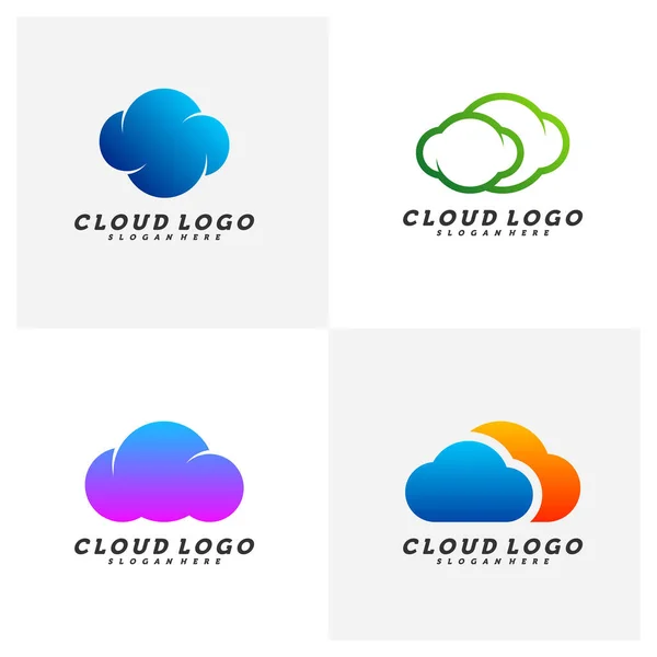 Conjunto Cloud Diseño Logotipo Elegante Vector Concepto Plantilla Diseño Creativo — Vector de stock