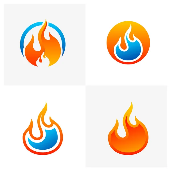 Set Vettori Logo Fire Modello Design Logo Flame Simbolo Icona — Vettoriale Stock