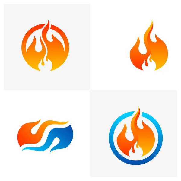 Uppsättning Fire Logo Vektor Flame Logo Design Mall Ikon Symbol — Stock vektor