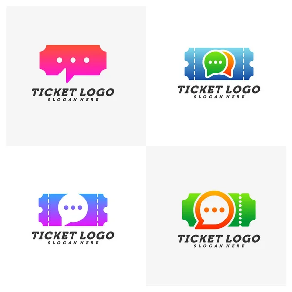 Conjunto Vector Concepto Diseño Logotipo Entrada Chat Boleto Viaje Con — Vector de stock