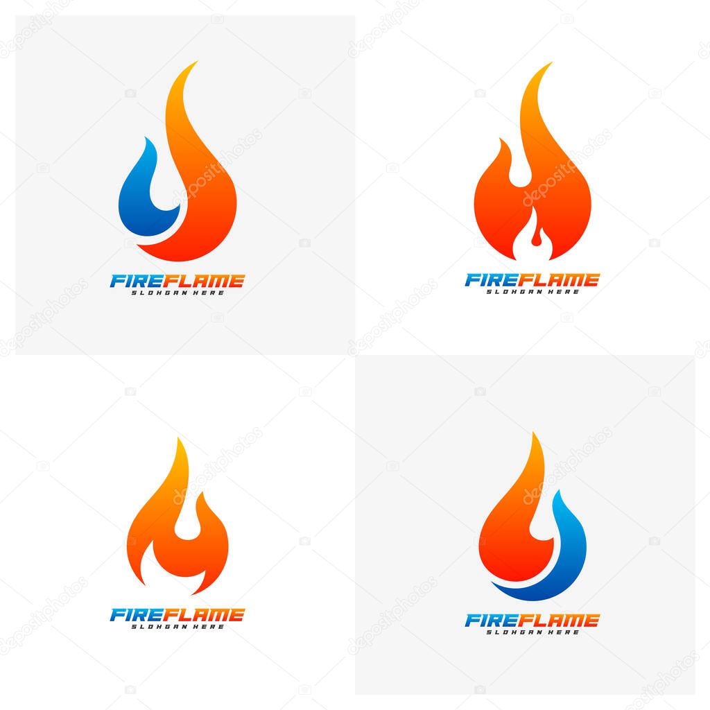 Set of Flame Logo Design Vector, Fire logo template, Blaze Icon symbol, Creative design, Illustration