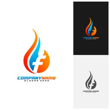 F Harfi Ateş Logosu Tasarım Şablonu, Flames logo vektörü, Amblem, Yaratıcı Tasarım, Simge Simgesi Konsepti
